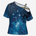 New Zealand Matariki Cross Shoulder Shirt Taniko Aramoana With Maori Galaxy Sky Night - Aussie Hoodie