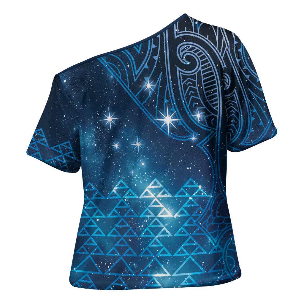 New Zealand Matariki Cross Shoulder Shirt Taniko Aramoana With Maori Galaxy Sky Night - Aussie Hoodie