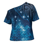 New Zealand Matariki Cross Shoulder Shirt Taniko Aramoana With Maori Galaxy Sky Night - Aussie Hoodie