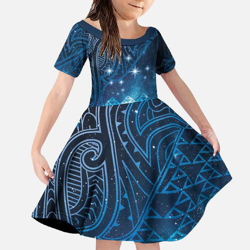 New Zealand Matariki Family Matching Mermaid Dress and Hawaiian Shirt Taniko Aramoana With Maori Galaxy Sky Night