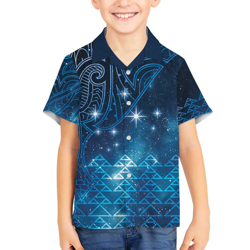 New Zealand Matariki Family Matching Off The Shoulder Long Sleeve Dress and Hawaiian Shirt Taniko Aramoana With Maori Galaxy Sky Night