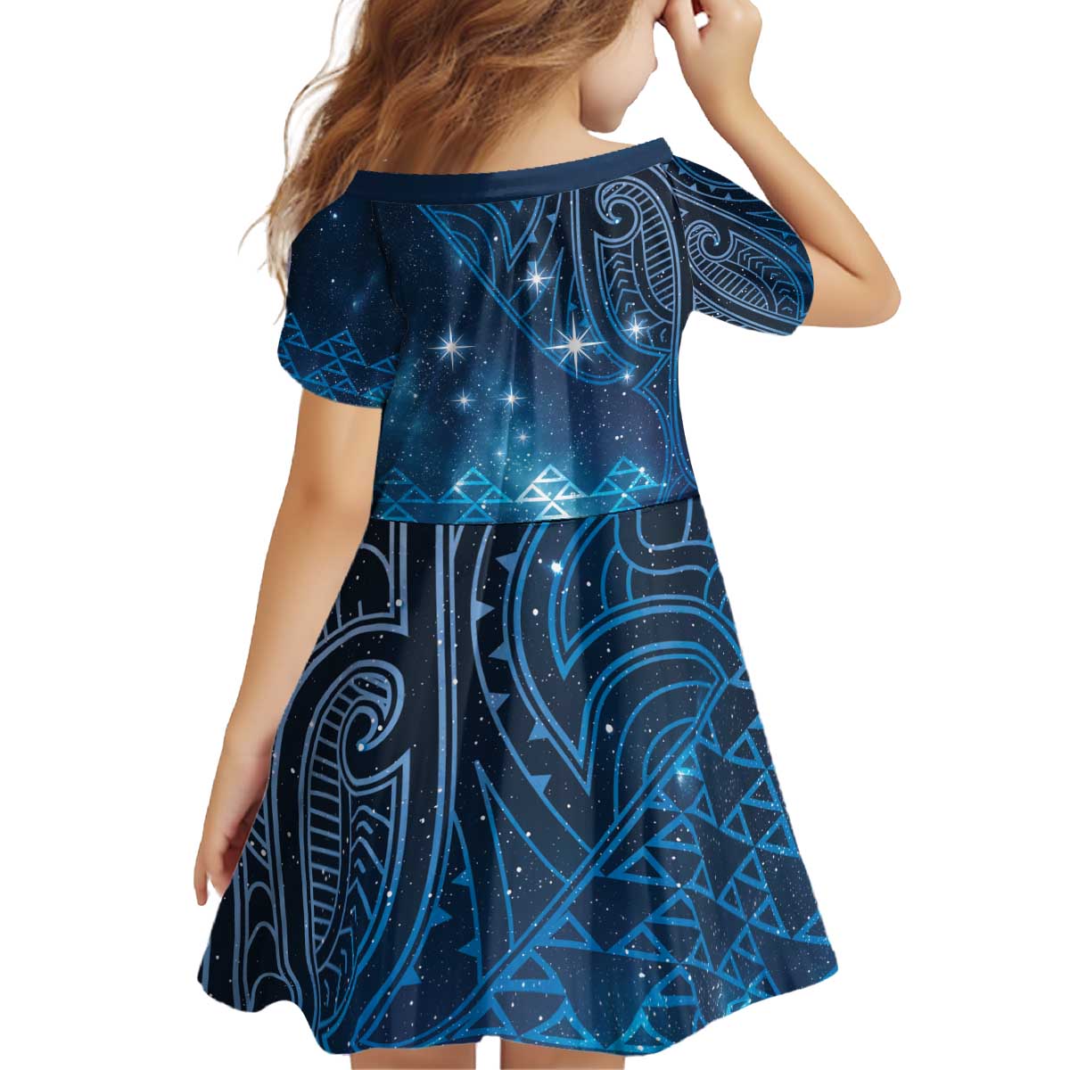 New Zealand Matariki Kid Short Sleeve Dress Taniko Aramoana With Maori Galaxy Sky Night