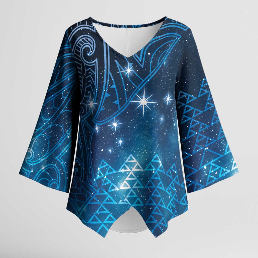 New Zealand Matariki Kimono Sleeve Blouse Taniko Aramoana With Maori Galaxy Sky Night - Aussie Hoodie