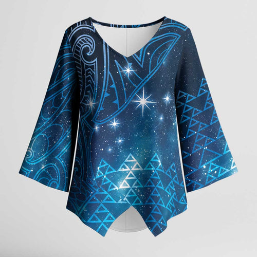 New Zealand Matariki Kimono Sleeve Blouse Taniko Aramoana With Maori Galaxy Sky Night - Aussie Hoodie
