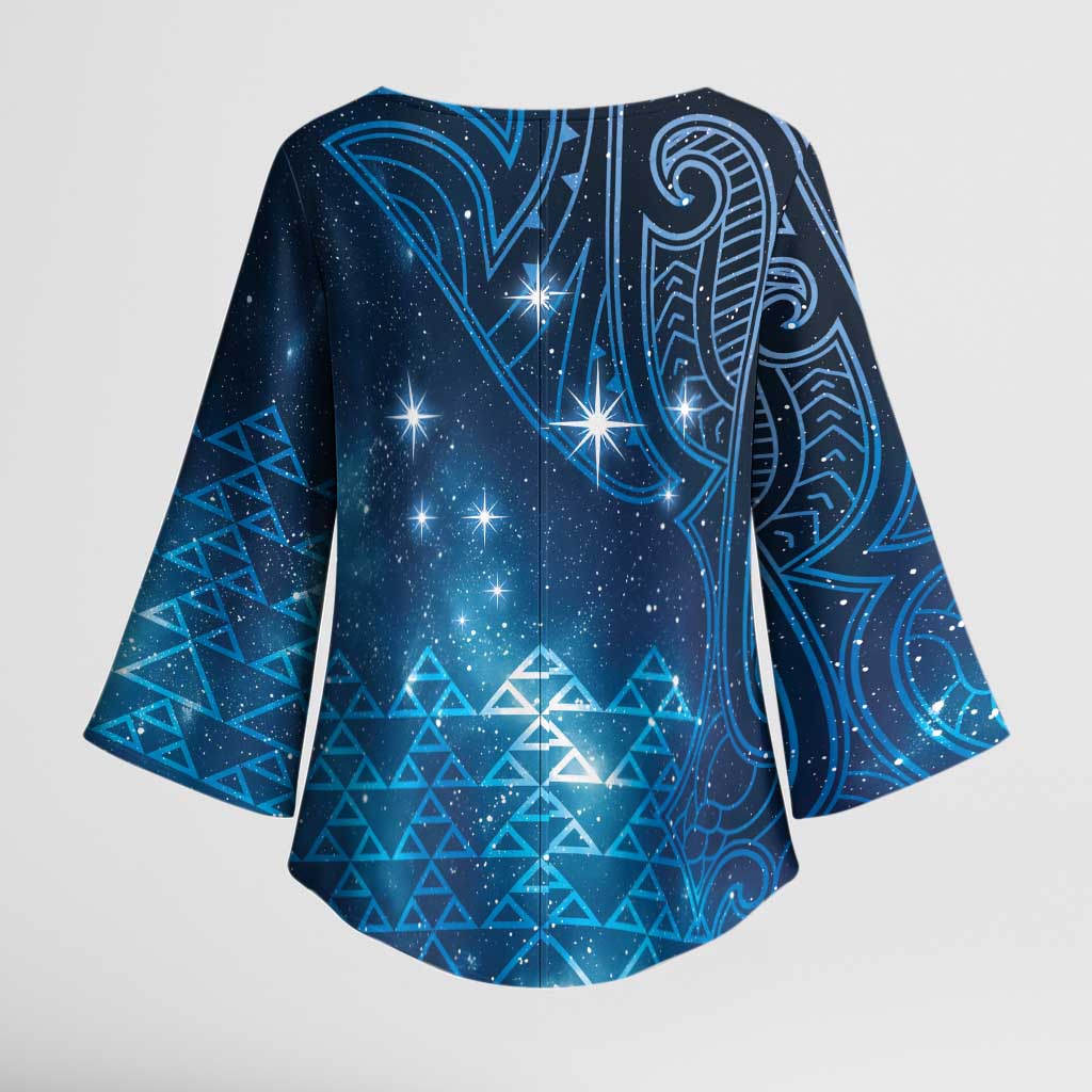 New Zealand Matariki Kimono Sleeve Blouse Taniko Aramoana With Maori Galaxy Sky Night - Aussie Hoodie