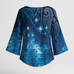 New Zealand Matariki Kimono Sleeve Blouse Taniko Aramoana With Maori Galaxy Sky Night - Aussie Hoodie