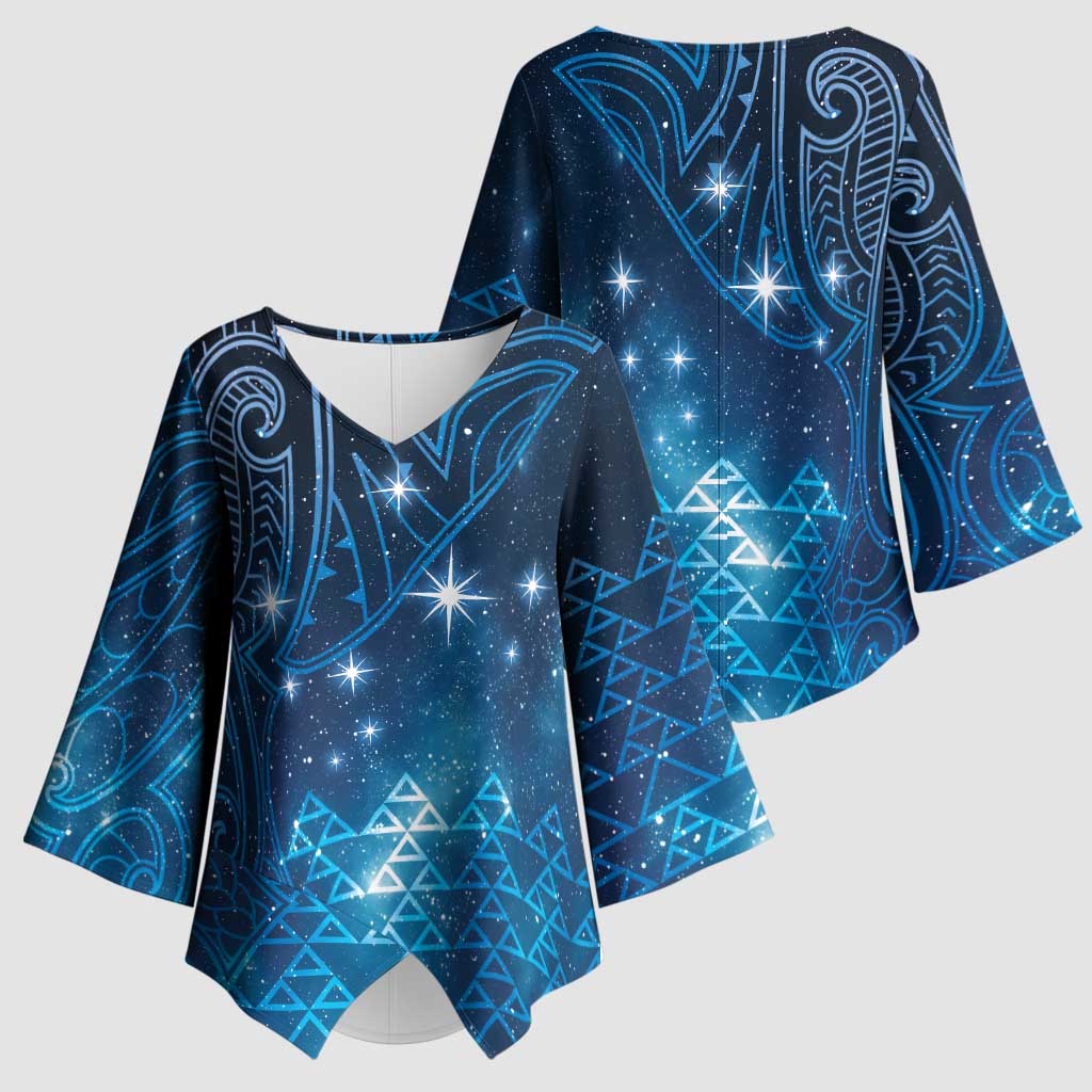 New Zealand Matariki Kimono Sleeve Blouse Taniko Aramoana With Maori Galaxy Sky Night - Aussie Hoodie