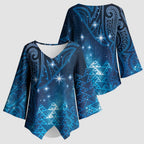 New Zealand Matariki Kimono Sleeve Blouse Taniko Aramoana With Maori Galaxy Sky Night - Aussie Hoodie