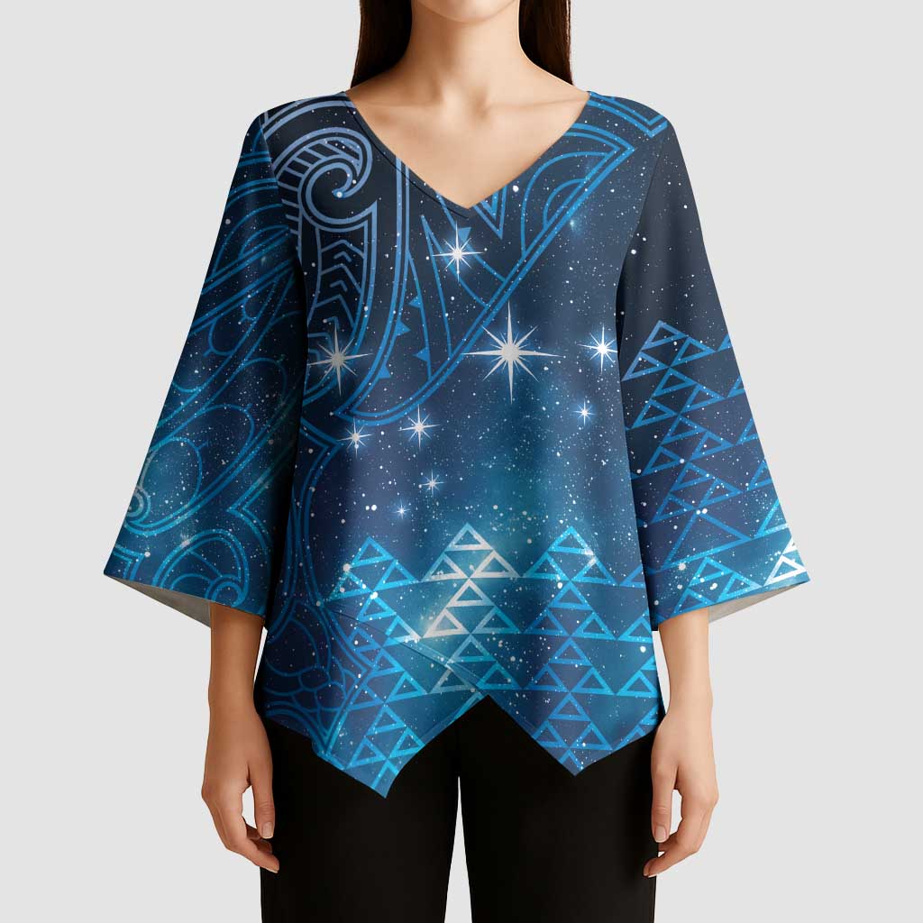 New Zealand Matariki Kimono Sleeve Blouse Taniko Aramoana With Maori Galaxy Sky Night - Aussie Hoodie