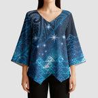 New Zealand Matariki Kimono Sleeve Blouse Taniko Aramoana With Maori Galaxy Sky Night - Aussie Hoodie