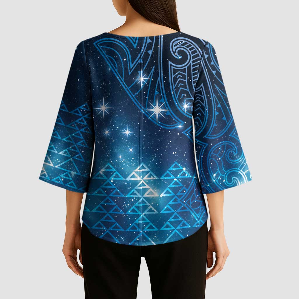 New Zealand Matariki Kimono Sleeve Blouse Taniko Aramoana With Maori Galaxy Sky Night - Aussie Hoodie