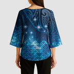 New Zealand Matariki Kimono Sleeve Blouse Taniko Aramoana With Maori Galaxy Sky Night - Aussie Hoodie
