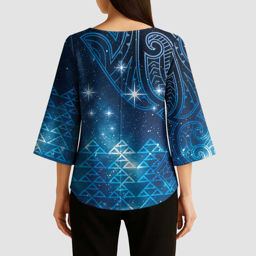 New Zealand Matariki Kimono Sleeve Blouse Taniko Aramoana With Maori Galaxy Sky Night - Aussie Hoodie