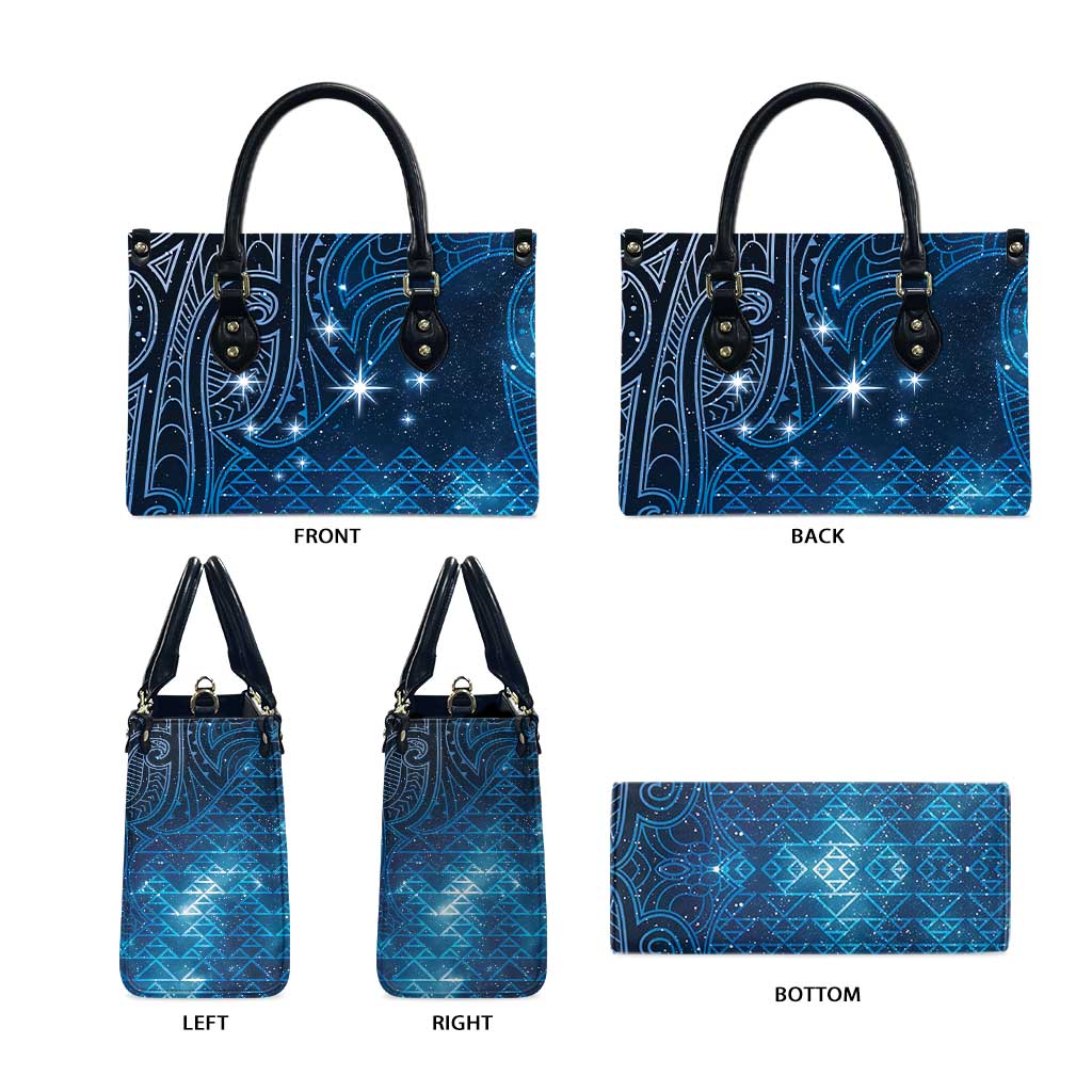 New Zealand Matariki Leather Bag Taniko Aramoana With Maori Galaxy Sky Night - Aussie Hoodie