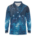 New Zealand Matariki Long Sleeve Polo Shirt Taniko Aramoana With Maori Galaxy Sky Night