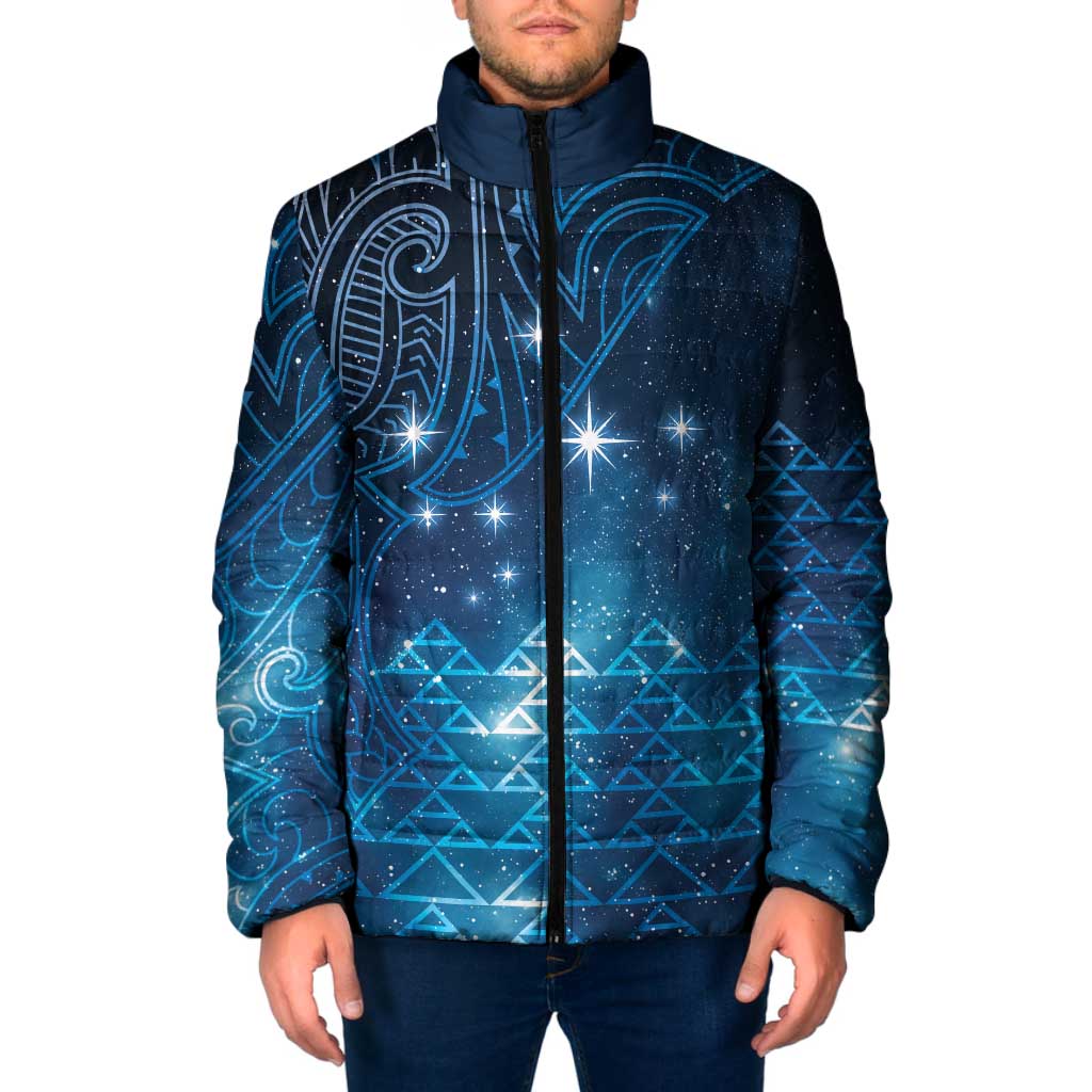New Zealand Matariki Padded Jacket Taniko Aramoana With Maori Galaxy Sky Night - Aussie Hoodie