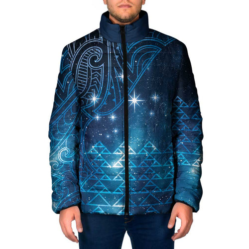 New Zealand Matariki Padded Jacket Taniko Aramoana With Maori Galaxy Sky Night - Aussie Hoodie