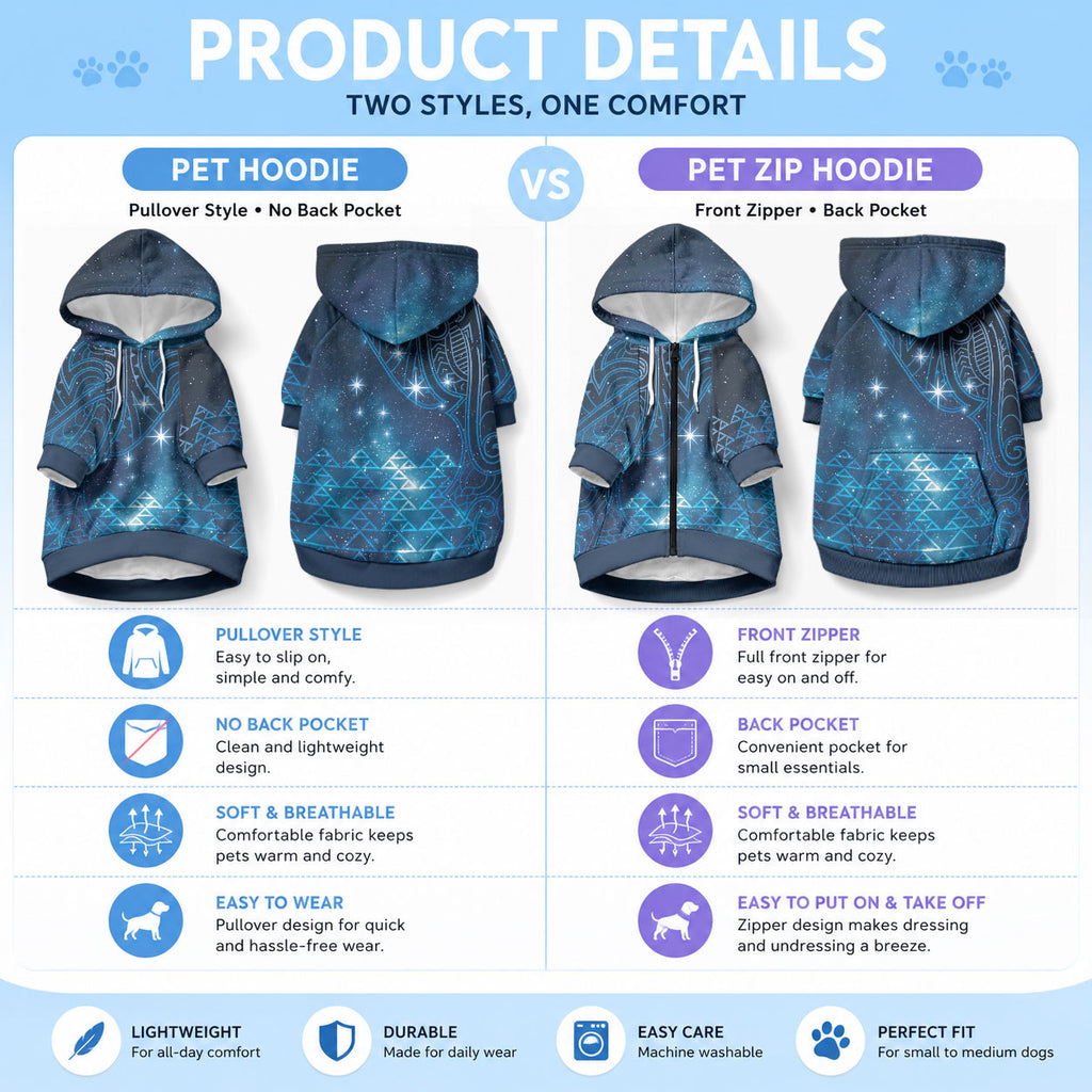 New Zealand Matariki Pet Hoodie Taniko Aramoana With Maori Galaxy Sky Night