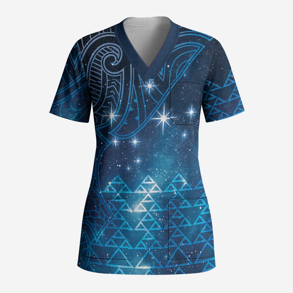 New Zealand Matariki Scrub Top Taniko Aramoana With Maori Galaxy Sky Night - Aussie Hoodie