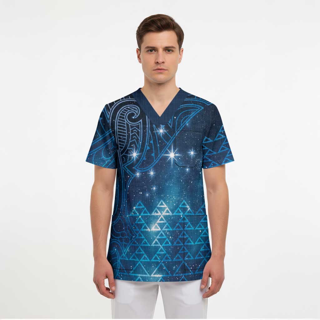 New Zealand Matariki Scrub Top Taniko Aramoana With Maori Galaxy Sky Night - Aussie Hoodie