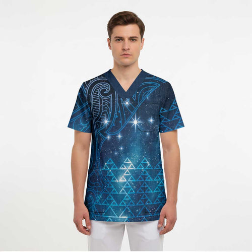 New Zealand Matariki Scrub Top Taniko Aramoana With Maori Galaxy Sky Night - Aussie Hoodie