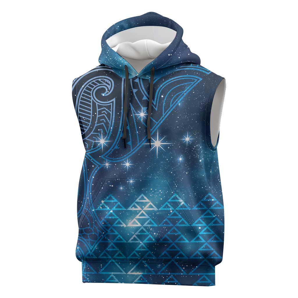 New Zealand Matariki Sleeveless Hoodie Taniko Aramoana With Maori Galaxy Sky Night - Aussie Hoodie