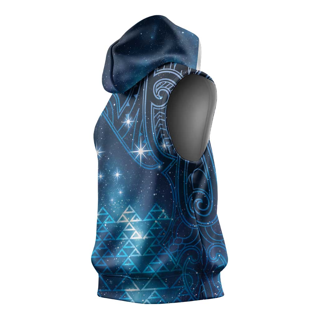 New Zealand Matariki Sleeveless Hoodie Taniko Aramoana With Maori Galaxy Sky Night - Aussie Hoodie