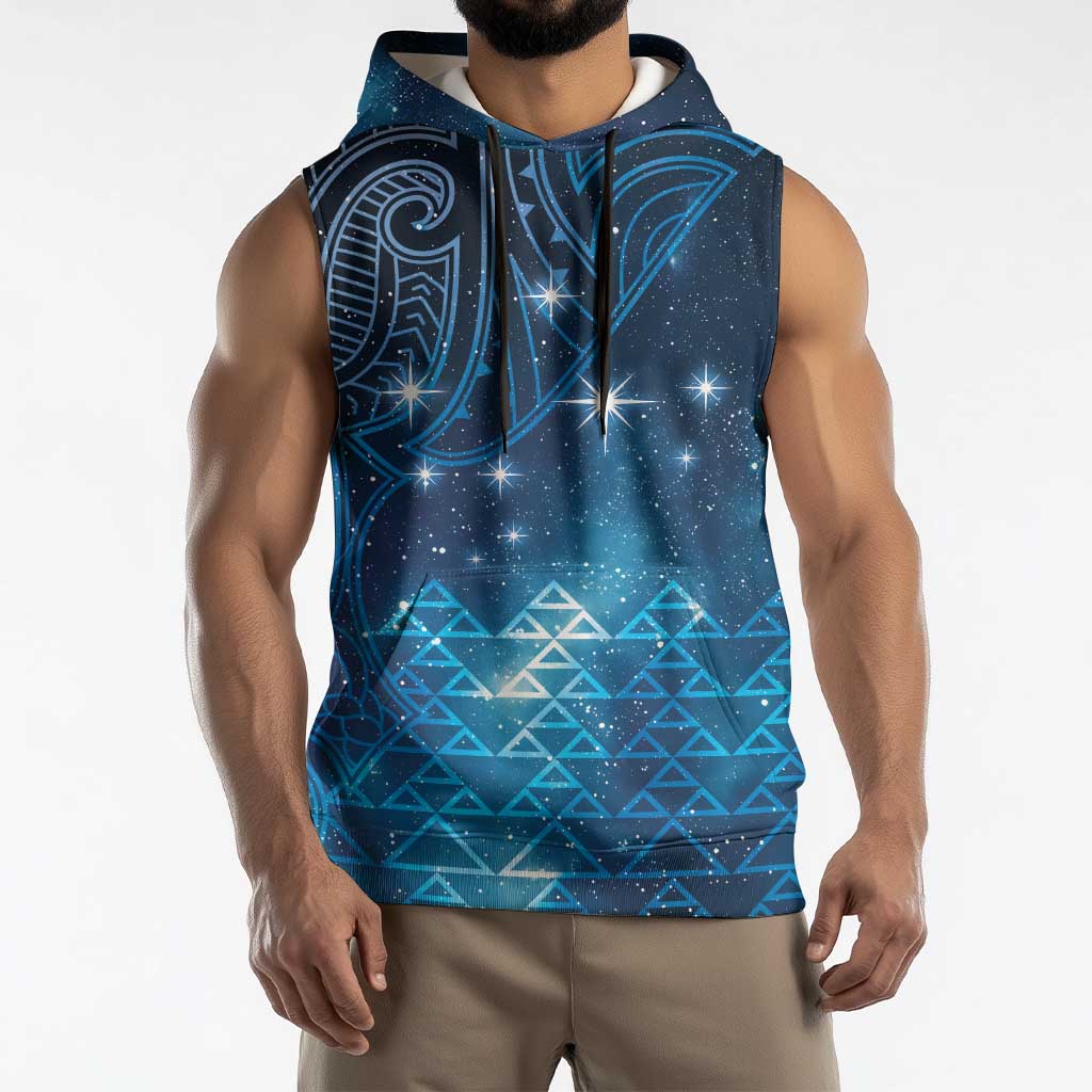 New Zealand Matariki Sleeveless Hoodie Taniko Aramoana With Maori Galaxy Sky Night - Aussie Hoodie