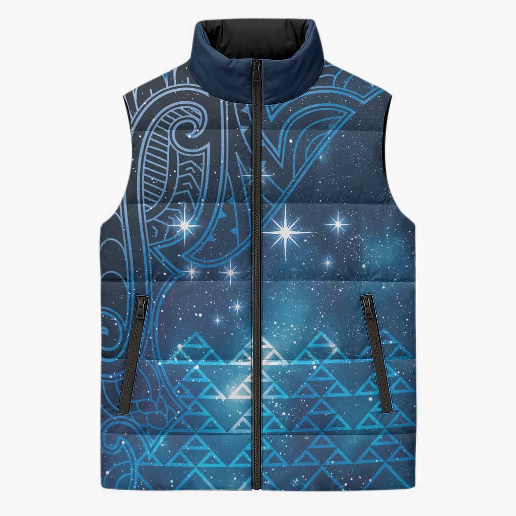New Zealand Matariki Sleeveless Puffer Jacket Taniko Aramoana With Maori Galaxy Sky Night - Aussie Hoodie