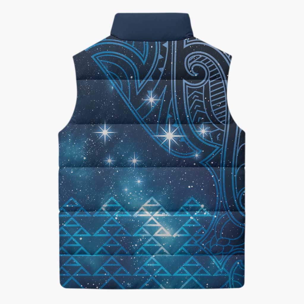 New Zealand Matariki Sleeveless Puffer Jacket Taniko Aramoana With Maori Galaxy Sky Night - Aussie Hoodie