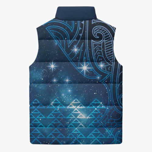 New Zealand Matariki Sleeveless Puffer Jacket Taniko Aramoana With Maori Galaxy Sky Night - Aussie Hoodie