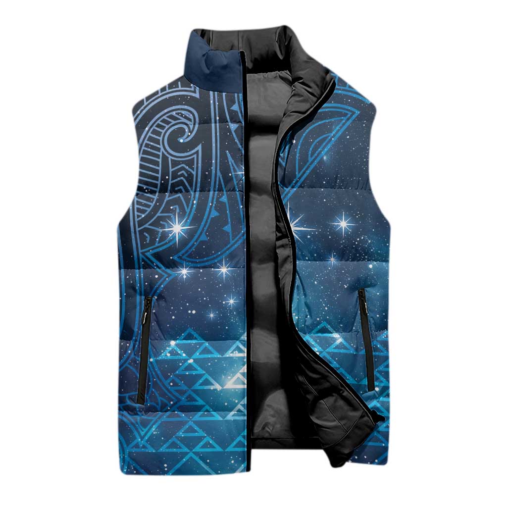 New Zealand Matariki Sleeveless Puffer Jacket Taniko Aramoana With Maori Galaxy Sky Night - Aussie Hoodie