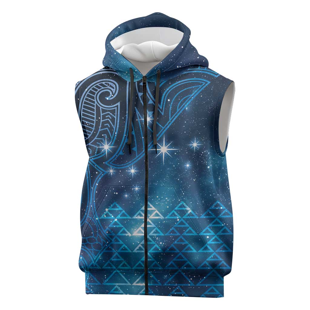 New Zealand Matariki Sleeveless Zip Hoodie Taniko Aramoana With Maori Galaxy Sky Night LT9