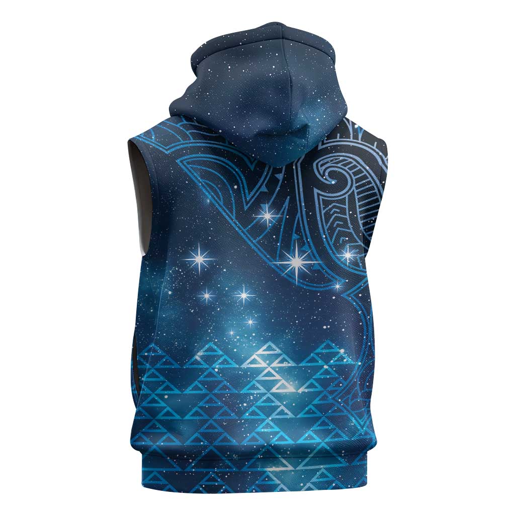 New Zealand Matariki Sleeveless Zip Hoodie Taniko Aramoana With Maori Galaxy Sky Night LT9