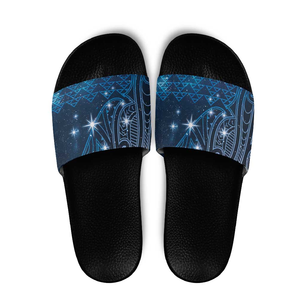 New Zealand Matariki Slide Sandals Taniko Aramoana With Maori Galaxy Sky Night - Aussie Hoodie