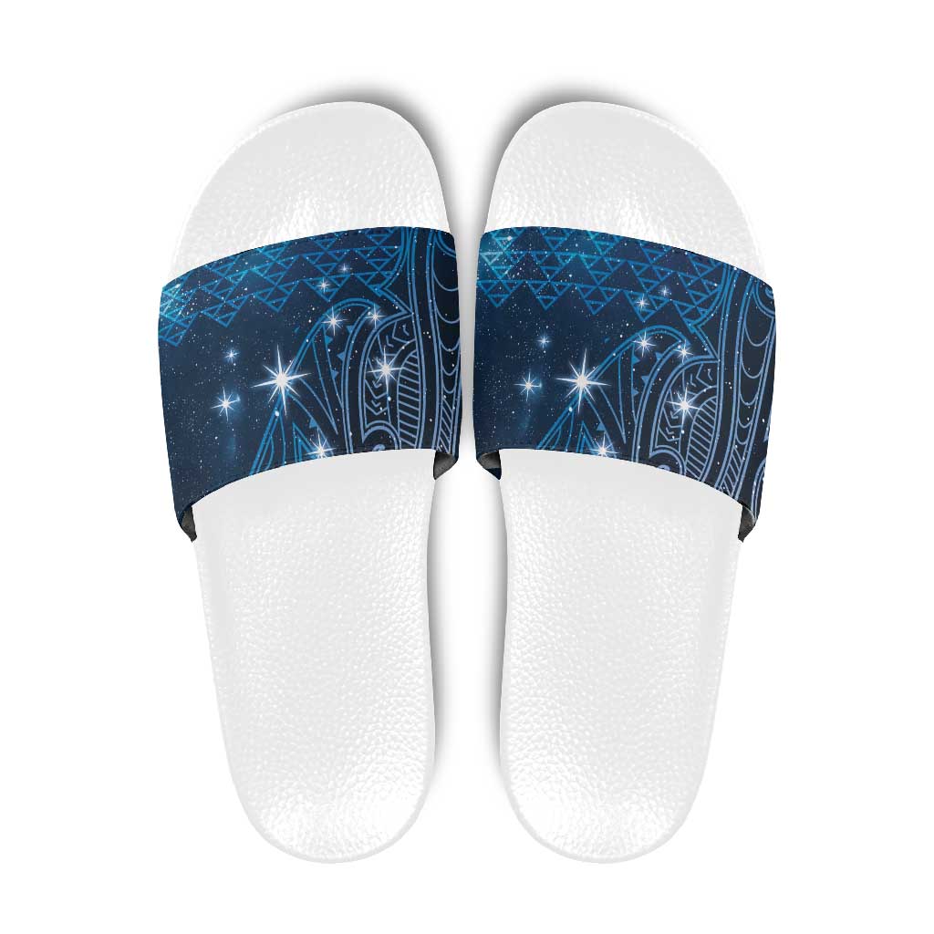 New Zealand Matariki Slide Sandals Taniko Aramoana With Maori Galaxy Sky Night - Aussie Hoodie