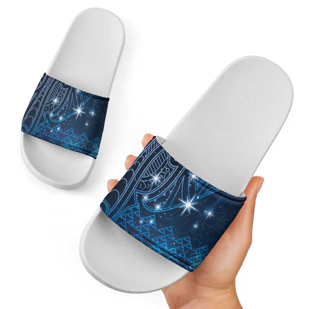 New Zealand Matariki Slide Sandals Taniko Aramoana With Maori Galaxy Sky Night - Aussie Hoodie