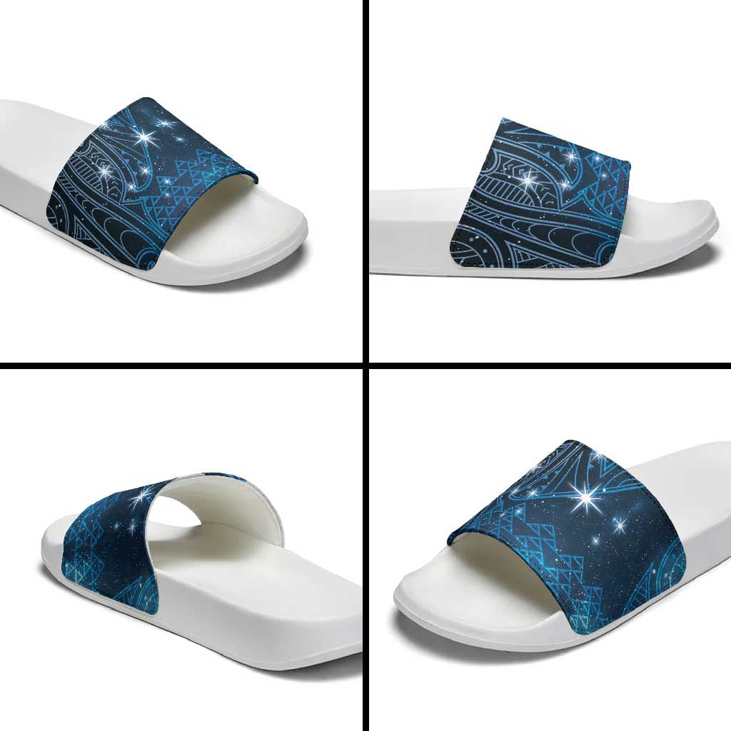 New Zealand Matariki Slide Sandals Taniko Aramoana With Maori Galaxy Sky Night - Aussie Hoodie