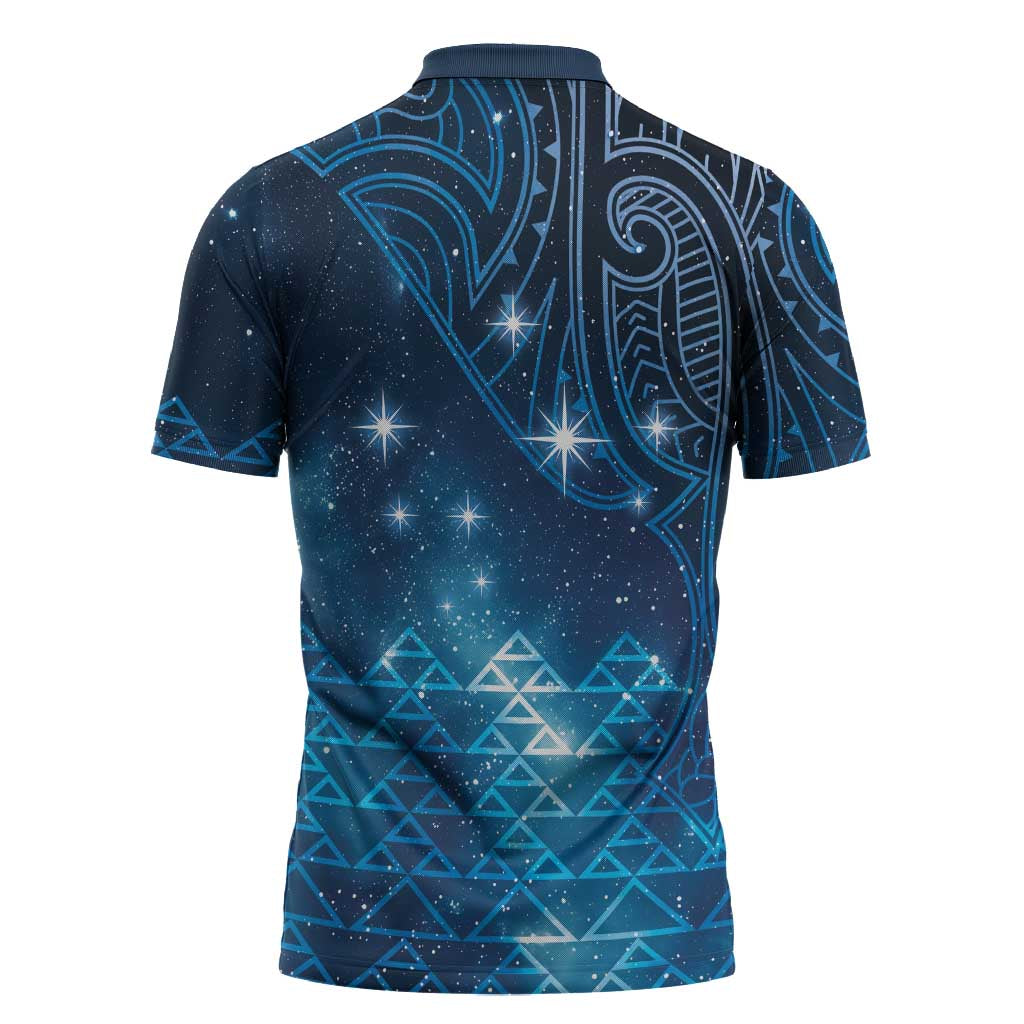 New Zealand Matariki Zipper Polo Shirt Taniko Aramoana With Maori Galaxy Sky Night - Aussie Hoodie