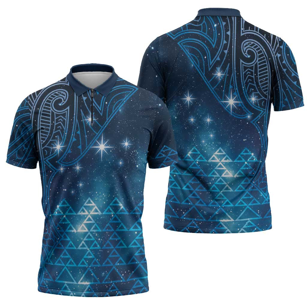 New Zealand Matariki Zipper Polo Shirt Taniko Aramoana With Maori Galaxy Sky Night - Aussie Hoodie