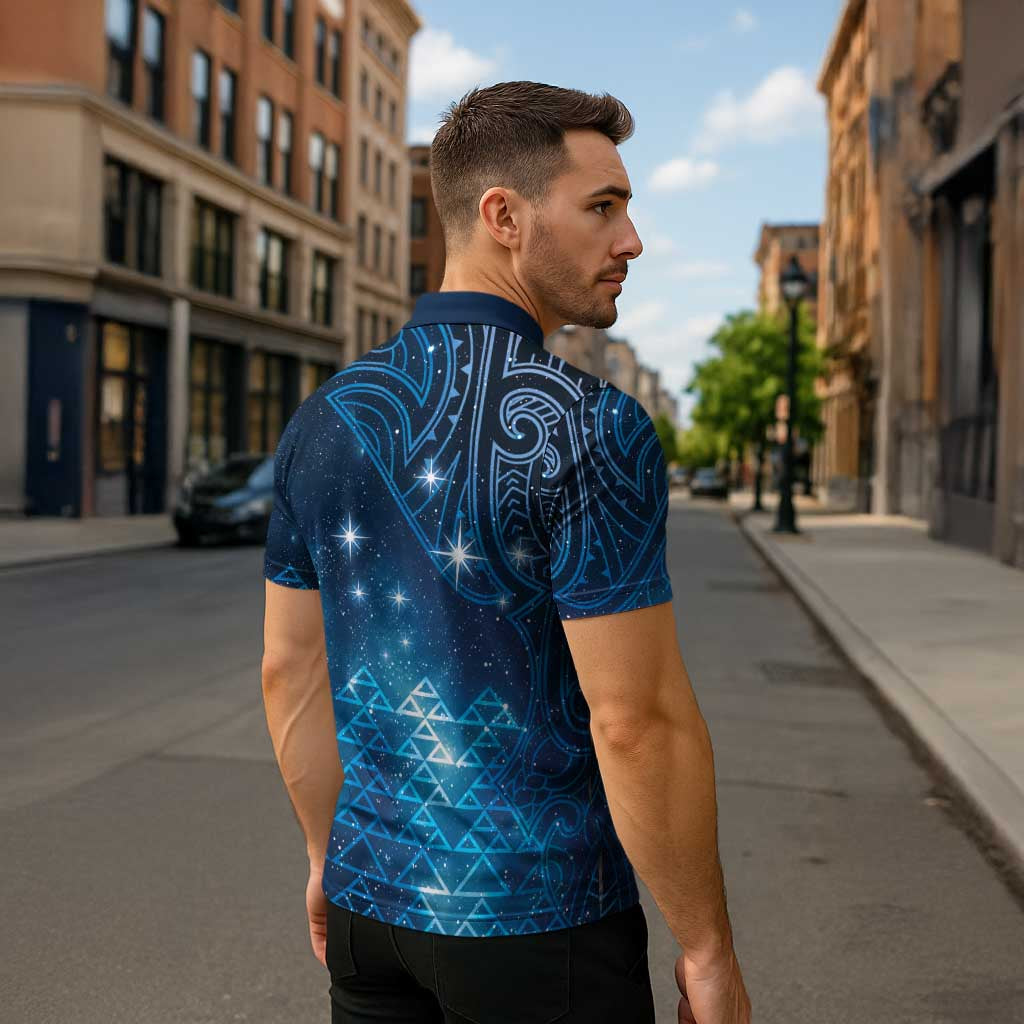 New Zealand Matariki Zipper Polo Shirt Taniko Aramoana With Maori Galaxy Sky Night - Aussie Hoodie