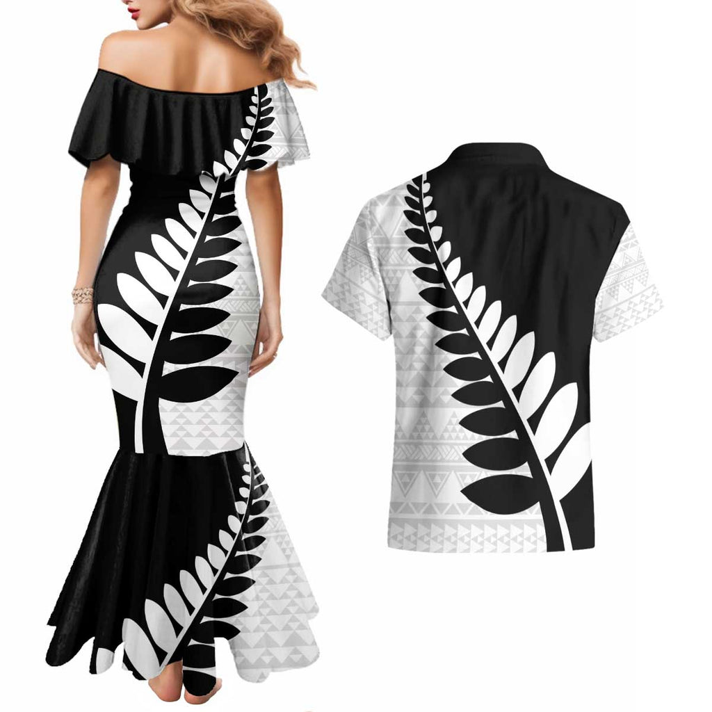 New Zealand Silver Fern Niho Taniwha Couples Matching Mermaid Dress and Hawaiian Shirt