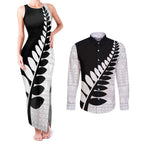 New Zealand Silver Fern Niho Taniwha Couples Matching Tank Maxi Dress and Long Sleeve Button Shirt