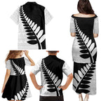 New Zealand Silver Fern Niho Taniwha Family Matching Puletasi and Hawaiian Shirt