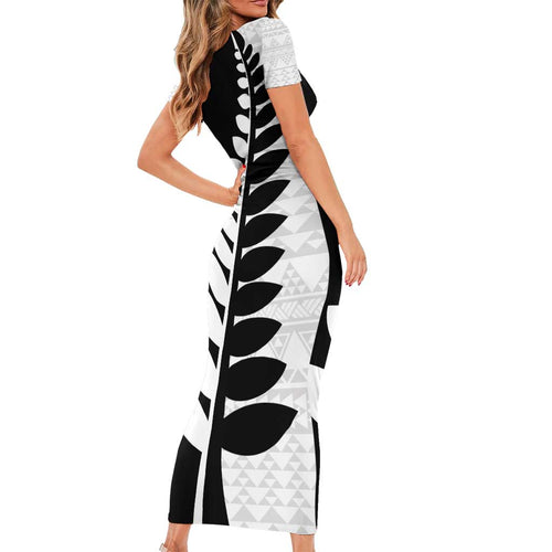 New Zealand Silver Fern Niho Taniwha Family Matching Short Sleeve Bodycon Dress and Hawaiian Shirt