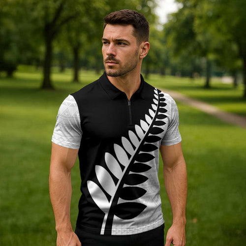 New Zealand Silver Fern Niho Taniwha Zipper Polo Shirt - Aussie Hoodie
