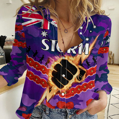 Storm Rugby ANZAC Women Casual Shirt Lest We Forget LT9