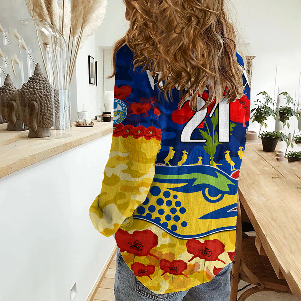 (Custom Text And Number) Eels Rugby ANZAC Women Casual Shirt Lest We Forget LT9