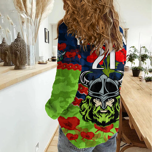 (Custom Text And Number) Raiders Rugby ANZAC Women Casual Shirt Lest We Forget LT9