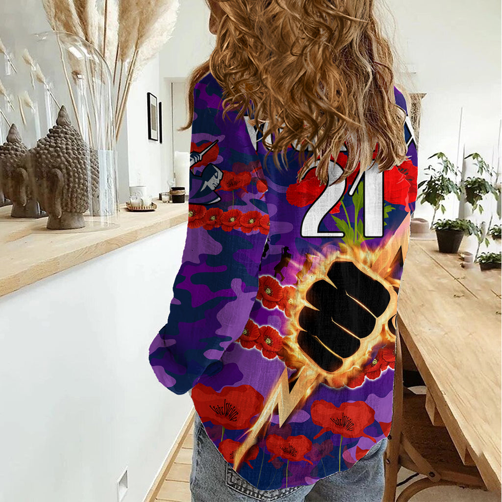 (Custom Text And Number) Storm Rugby ANZAC Women Casual Shirt Lest We Forget LT9